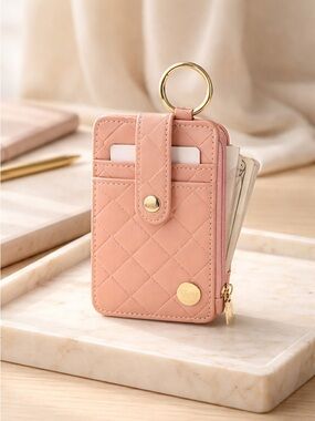 NWT The Darling Effect Woven Keychain Wallet Card Holder - Rose Color
